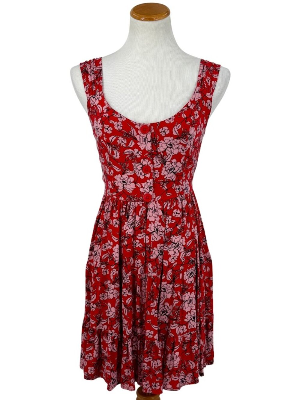 Band Of Gypsies Red Floral Sleeveless Tiered Dress M | Coquette Grunge Fairy Y2K - Picture 2 of 16